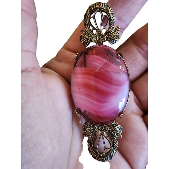 Vintage Porphyry Glass and Brass Brooch (A2244) - Picture 2 of 5